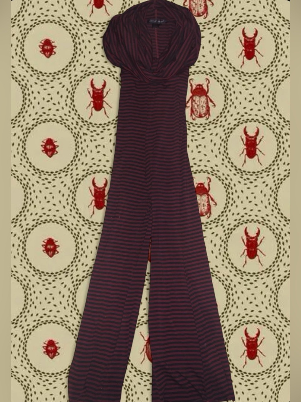 Handmade Warrior Within Designs Black and Red Striped Cowl Neck Jumpsuit